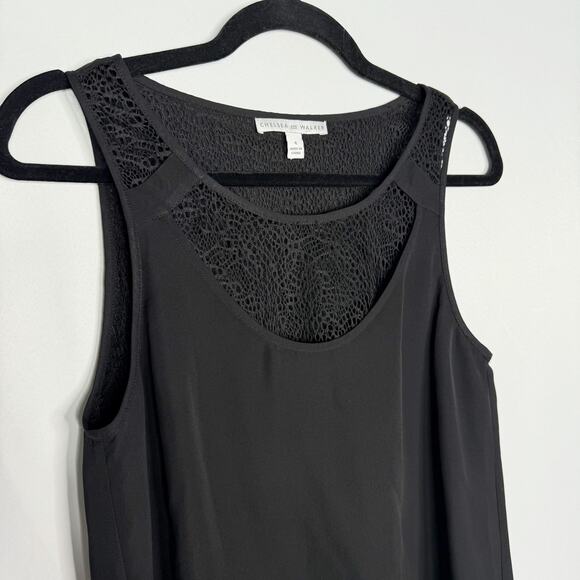 Chelsea and Walker Size 4 Black Lace Layered Silk Sleeveless Blouse Top Pieced - Picture 3 of 8